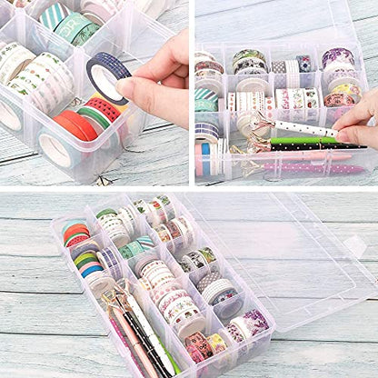 Bead Organizer Storage 3 Pack 15 Grid Clear Plastic Tackle Box Adjustable - size: 3pcs
