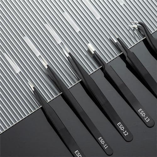 6PCS Precision Tweezers Set, Premium Non-Magnetic Upgraded Anti-Static Stainless Steel Curved of Tweezers, for Electronics, Laboratory Work, Jewelry-Making, Craft, Soldering, etc,