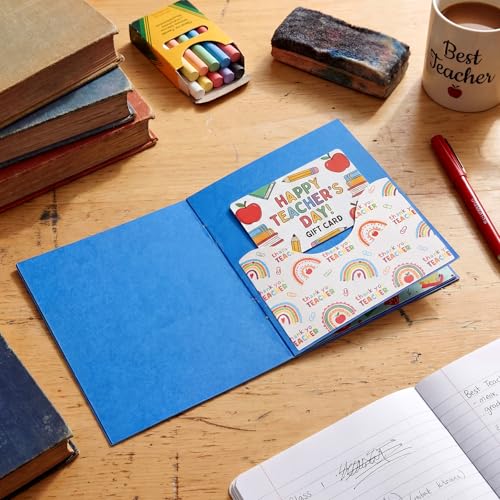 ReliThick Teacher Appreciation Gift Card Holder 5 Slots, 4.3 x 3.5 Inch Thank You Teacher Gift Card Booklet Sleeves Postcard Money Booklet Holder for Appreciation(Crayon Style) - style: Crayon Style