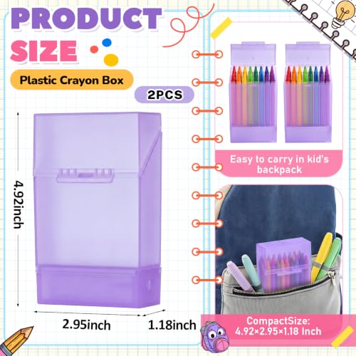 Clabby 2 Pcs 2 in 1 Plastic Crayon Box with Sharpener Holds 24, Purple - color: Purple