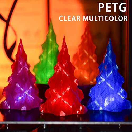 PETG Filament 1.75mm, Clear Transparent Filament 5 Colors, 3D Printer Filament Bundle Multicolor, 1.75 PETG +/- 0.02mm, 3D Printing Red Green Blue Purple Orange 200g x 5 Spools - color: 5 Pack Petg