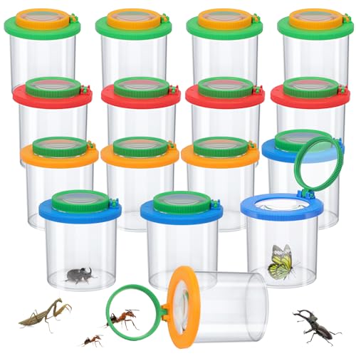 Coopay 16 Pieces Magnifying Insect Box - Bug Viewer, Critter Insect Cage, Container, Bug Catcher Cage, Jar Collecting Kit for Children, Kids Science Nature Exploration Tools - style: 16 Pack Set