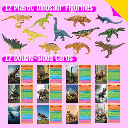 12 PCS Dinosaur Figurines with 12 Introducing Flashcards, Portable Dinosaur Figurines Montessori Toys Science Educational Matching Game for Homeschool Preschool Toddler Kids - style: Dinosaur set (including card)