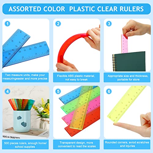 Zonon 50 Pcs 6''/12'' Plastic Rulers Bulk Flexible Straight (Pack of 2) - color: Colorful, size: 6inch (Pack of 2)