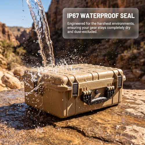 MEIJIA All Weather IP67 Waterproof Hard Camera Case,Hard Protective Case,Hard Case with Customizable Foam,Fit Use of Drones,Camera,Equipments,Pistols(Desert Tan,20.62 x16.85x8.11inches) - color: Desert Tan, size: 20.62 x16.85x8.11inches