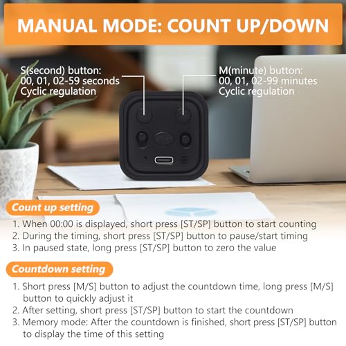 GuDoQi Multi-Function Cube Timer, 5/10/30/60 Min & Custom Count Down, Included Pause & Resume Feature, Silent, Vibrate & Adjustable Sound Alarm for Productivity in Tasks, Study & Kitchen, Black - color: Black