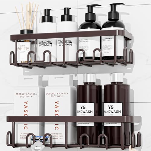 YASONIC Shower Caddy Adhesive, Rustproof Shower Organizer, Wall Shower Rack - color: Bronze