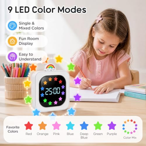 Digital Visual Timer for Kids, Rechargeable 99-Minute Countdown with 12-Star Rainbow LED Display, 9 Color Modes, Silent Mode & Pause, Timer for Classroom, Home & Kitchen - color: Blue