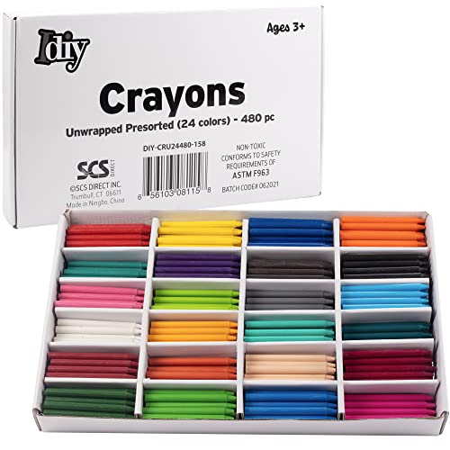 IDIY Unwrapped Bulk Wax Crayons 480 Count - 24 Assorted Colors (20 Each) Paperless & Pre-Sorted, Non-Toxic, ASTM Safety Tested for Kids, Teachers, Restaurants, Preschool Classroom Art Supplies - size: 1 Count (Pack of 480)