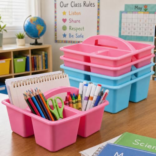 AceOrbit 4 Pack Classroom Caddy with Handle Plastic Storage Caddy Organizer