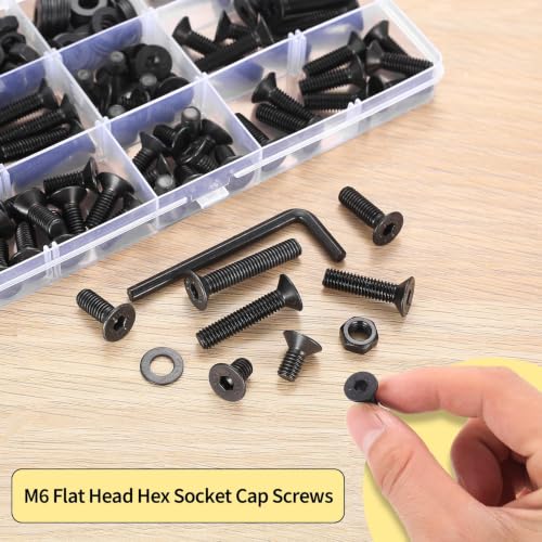 161 PCS M6 Countersunk Bolt Kit, M6 Flat Head Machine Screws Assortment - size: M6