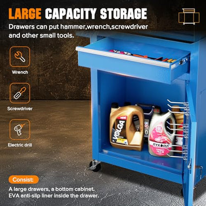 Oakcloud Heavy-Duty 5-Drawer Rolling Tool Chest & Cabinet Combo with Black Liner – Lockable Steel Garage Tool Box on Wheels – Detachable Top Toolbox & Bottom Storage Cart with Side Hooks - color: Blue, size: 5-drawer
