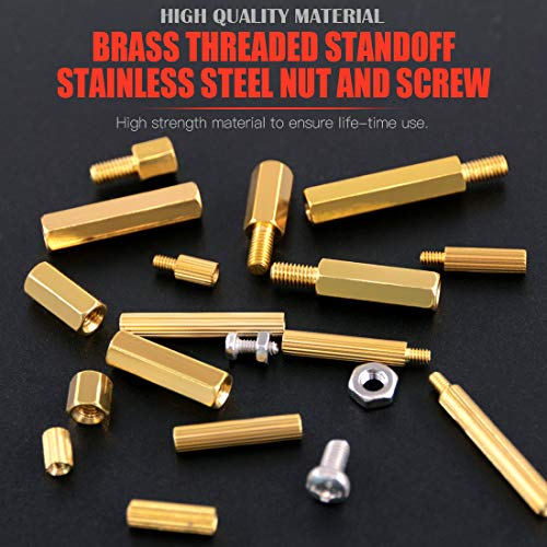 Hilitchi 240Pcs M2 M3 Male Female Hex Brass Spacer Standoff Screw Nuts Hex Standoff M2 Threaded Pillar Motherboard Assortment Kit