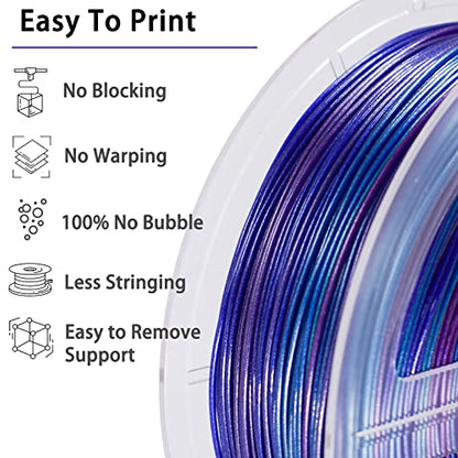 Rainbow PLA 3D Printer Filament, PLA Filament 1.75mm, Shiny Color Change Rainbow PLA Filament, +/- 0.02mm, 3D Printing Filament 1kg/2.2lbs - color: Shiny 3 Color Change