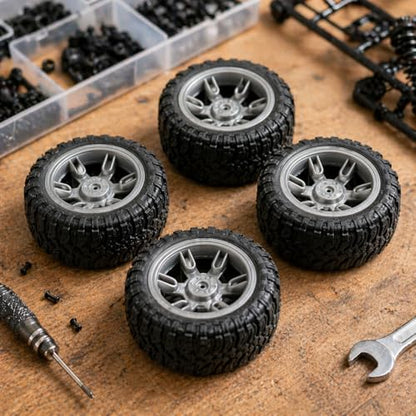 4PCS Toy Car Wheel 60mm Toy Car Rubber Tire Wheels with Shaft Round Rod Axles for RC Car Truck Robot DIY Model Toy Parts