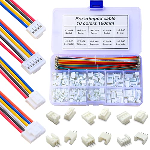 JST Connector Kit 2.0mm Pitch JST-HY 2.0 Female Connector with Premium 22AWG Pre-Crimped Cables,HY 2.0mm with Lock Connector 2/3/4/5/6 Pin Female Housing (HY-MM-Kit) - size: JST-2.0MM-HY