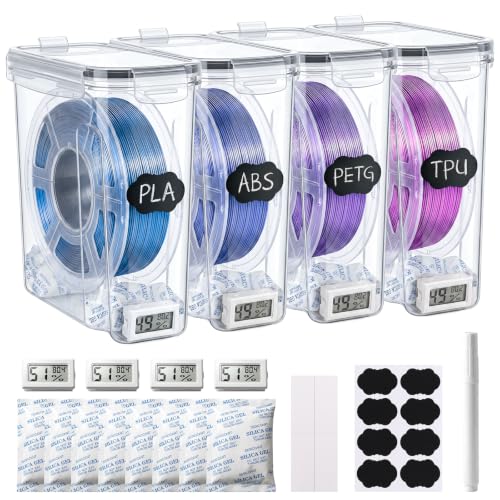 4-Pack Filament Storage Box with Digital Hygrometer, Airtight Dustproof 3D Filament Dry Box for 1kg 1.75mm PLA ABS PETG TPU, Includes Tags & Desiccant,White Pen