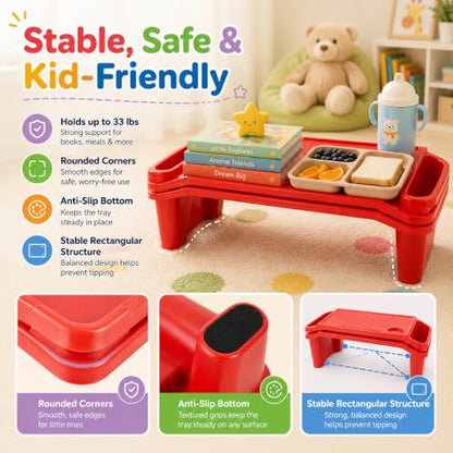 6-Pack Lap Desks for Kids, Lightweight Stackable Lap Trays with Cup Holder & Phone Slot, 33lbs Load Capacity Kids Lap Desk Tray for Writing Eating Reading on Bed Couch, Home School, 19.7x9.8x7.1 - color: Red+green+purple