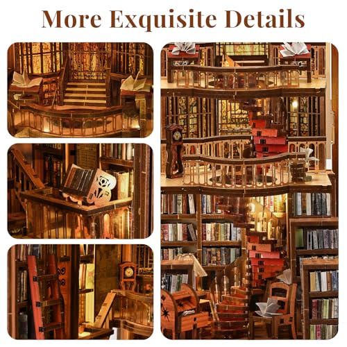 MiniCity Abbey Library Book Nook Kit, 3D Wooden Bookshelf Puzzle with LED - color: Abbey Library