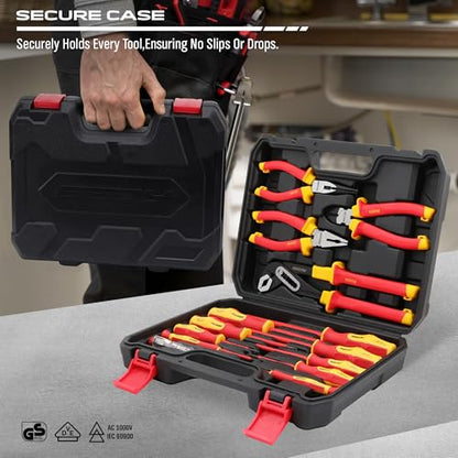 Insulated Screwdriver & Pliers Set: 14-Piece VDE Insulated Set 1000V Insulated Electrician Tool Set with Magnetic Phillips, Slotted Screwdrivers and Insulated Pliers - color: 14 Pcs Vde All-in-one - Pliers