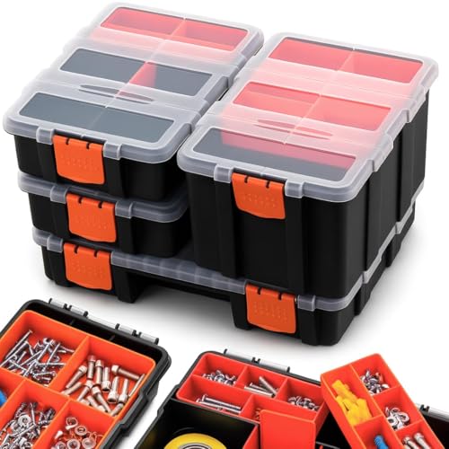 Andalus Tools Organizer Box, Small Parts Storage Multi-Compartment Portable Hardware Organizer Removable Plastic Dividers for Screws, Nuts, Bolts, Nails – Orange (4 Set, 12.2" x 9.1" x 7") - size: 4 Set, 12.2" x 9.1" x 7"
