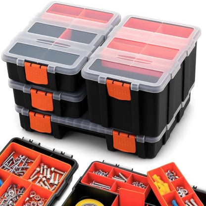 Andalus Tools Organizer Box, Small Parts Storage Multi-Compartment Portable Hardware Organizer Removable Plastic Dividers for Screws, Nuts, Bolts, Nails – Orange (4 Set, 12.2" x 9.1" x 7") - size: 4 Set, 12.2" x 9.1" x 7"