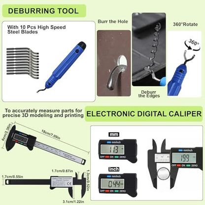 176 PCS 3D Printing Tool Kit, 3D Printing Accessories with Nozzle Cleaning Kit, Deburring Tool, Digital Caliper, Smoothing Tools, 3D Printer Tools for Model Measuring Removing Finishing 3D Print - color: 176PCS
