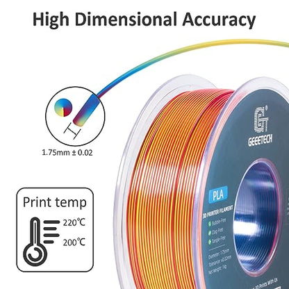 Geeetech 3D Printer Silk PLA Tri-Color Filament, Metal-Like Shiny Silk Filament 1.75mm 1kg (2.2lbs) Spool, Dimensional Accuracy +/- 0.02 mm, Tri-Color Red Yellow Blue - color: 1kg Triple Color Red-yellow-blue