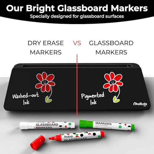 Chalkola Black Glass Desktop Whiteboard with Storage - Desk Organizer Buddy - color: Black