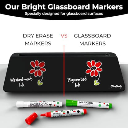 Chalkola Black Glass Desktop Whiteboard with Storage - Desk Organizer Buddy - color: Black
