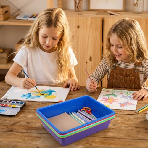 Sibba 6 Pack Multicolor Plastic Art Trays Colorful Activity Crafts Trays