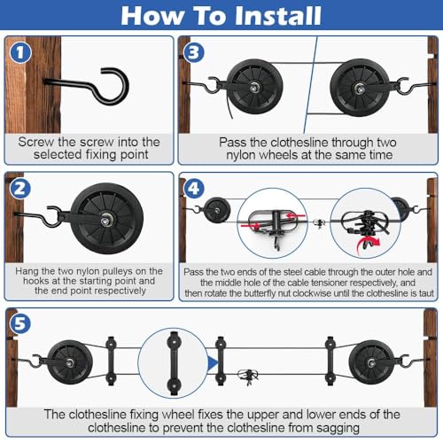 Outdoor Clothesline Kit, Black Clothes Line Pulley Kit Heavy Duty - size: 150FT Black