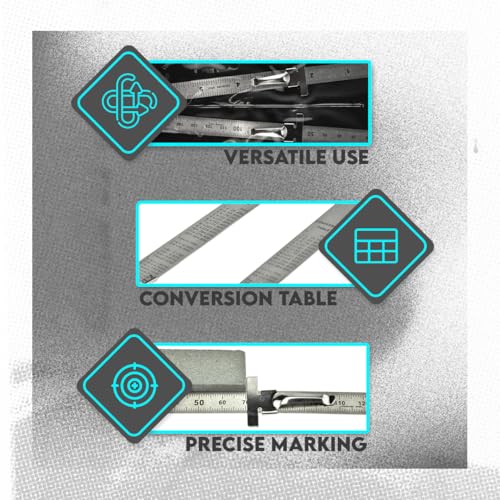 SE Stainless Steel SAE Metric Ruler Set - Stainless Steel Precision Ruler Measuring Tool - Detachable Clips - Set of 2 Pcs - 925PSR-2