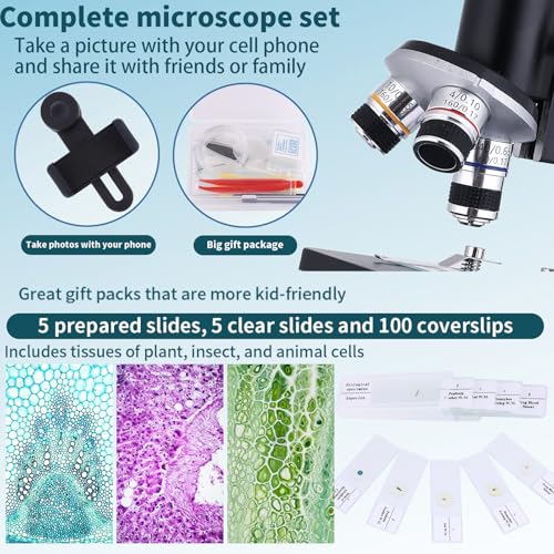 Microscope 40X-2500X Magnification with 4.3-inch Display, Wide-Angle 10X and 25X eyepieces, and Built-in 5-megapixel Camera for School Labs, Animal Husbandry (Black) - color: black