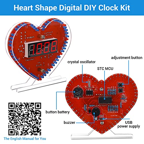 MIOYOOW Heart-Shaped Digital Clock Soldering Kit, Electronic Kit for Adults - color: Heart Shaped 4-digit Diy Clock Kits