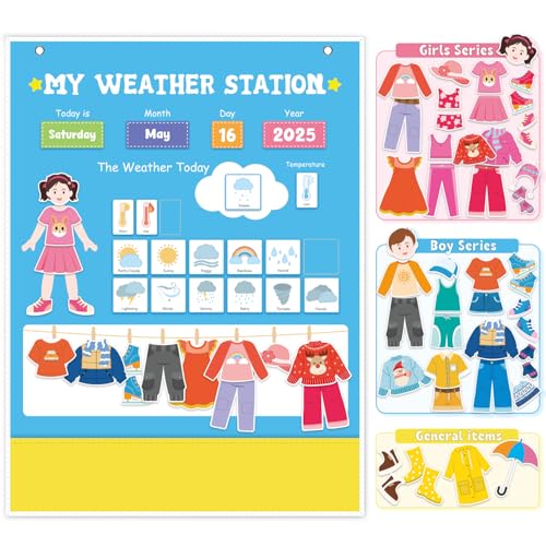 My Weather Station – Kids Daily Calendar & Weather Chart,Preschool Learning Toy,Classroom Calendar Set,Homeschool Supplies, Daily Routine Chart Interactive Weather Observation Board for Toddlers