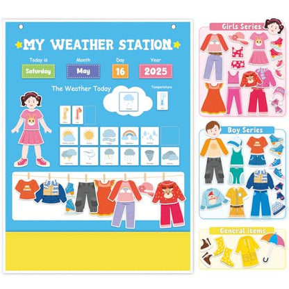 My Weather Station – Kids Daily Calendar & Weather Chart,Preschool Learning Toy,Classroom Calendar Set,Homeschool Supplies, Daily Routine Chart Interactive Weather Observation Board for Toddlers