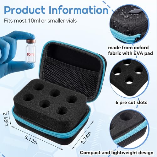 Teenyyou 6 Slots Peptide Case for Fridge Fits Standard 10ml Vials - color: Black, size: 6 Slots, style: Solid Blue Zipper