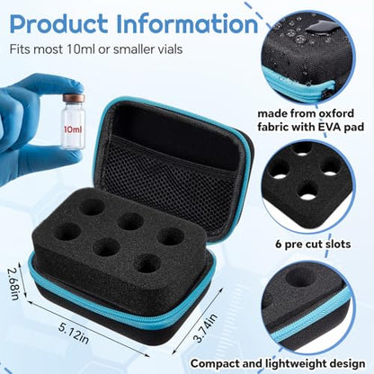 Teenyyou 6 Slots Peptide Case for Fridge Fits Standard 10ml Vials - color: Black, size: 6 Slots, style: Solid Blue Zipper