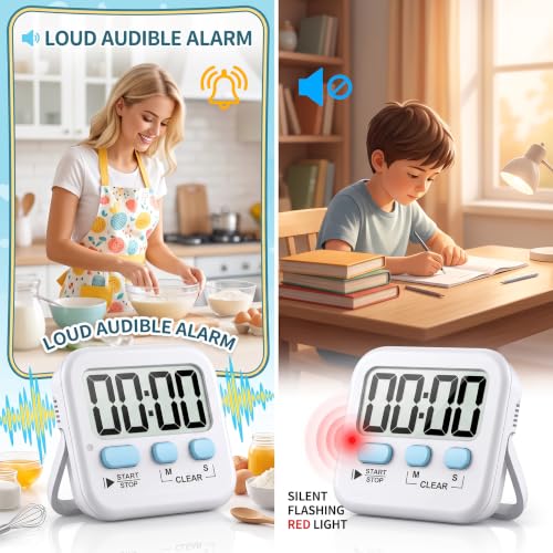 Antonki 2 Pack Digital Timer for Kids Classroom Kitchen Timers for Cooking - color: Classic White ( 2 Pcs )
