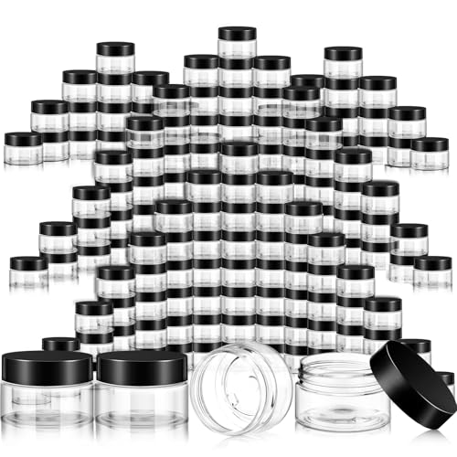 SATINIOR 100 Pcs Plastic Jars with Lids Small Containers Lids Wide Mouth Small Plastic Containers for Lotion Cream Rhinestones Body Butters Travel Storage - color: Clear Black, size: 1 oz