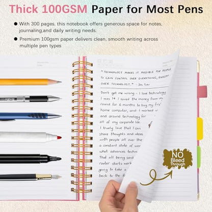 Hardcover Spiral Notebook with Tabs & Dividers, 8"x10" 5 Subject - color: Pink, size: 8''x 10''