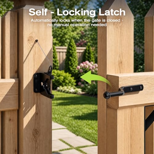 YQE 2 Sets Anti Sag Gate Kit for Wooden Fence, Heavy Duty Gate Hardware with Corner Brace Brackets, Welded Hinges and Self-Locking Gate Latch, Premium No Sag Fence Gate Kit - size: Double Door Set