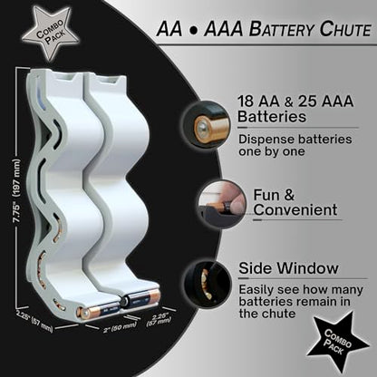 AA & AAA Battery Chute Combo, Wall-Mounted Battery Organizer & Dispenser – No-Jam FIFO Design, Holds 18 AA & 25 AAA Batteries – Grey - color: Grey