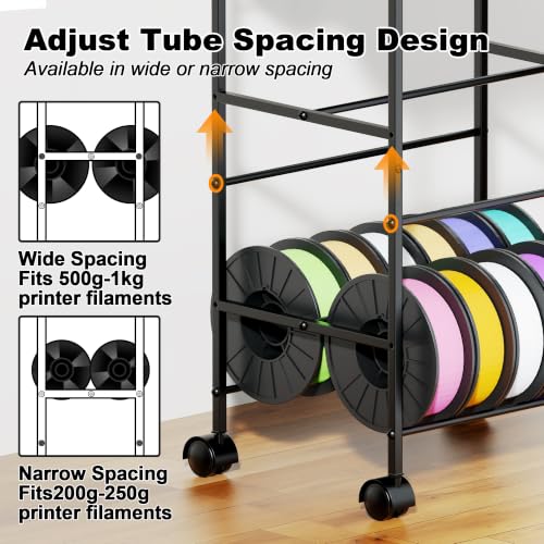 3D Printer Filament Storage Rack with Wheels, 5-Tier Rolling Spool Holder Stand Cart, Holds up to 60x1kg Spools, Heavy Duty Metal Filaments Organizer Shelf for Printing Studio Office Workshop - size: 5-Tire