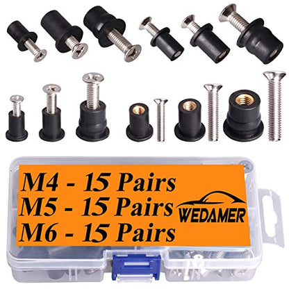 WEDAMER 45 Pairs M4 M5 M6 Neoprene Well Nuts Kit Rubber Well Nuts for Kayak - color: M4 M5 M6 each 15 Pairs