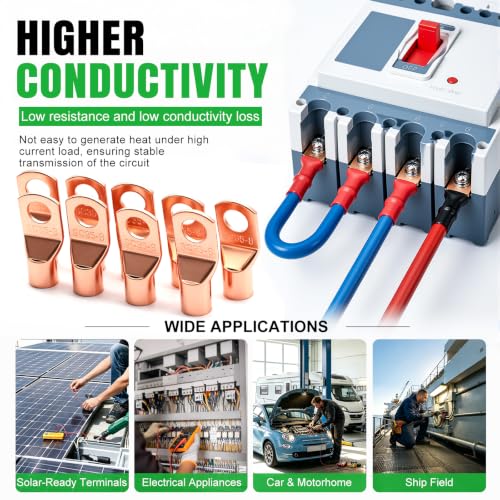 Twidec/25PCS AWG 2 Copper Wire Lugs Battery Cable Ends SC35-8,Ring Terminals Connectors,Copper Ring Terminals,Battery Terminals Connectors Kits with Heat Shrink - color: 26PCS