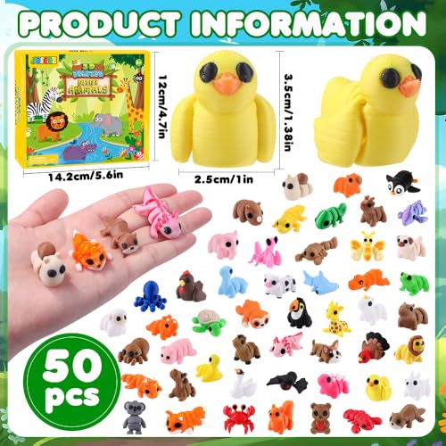 JOICEE 50Pcs Mini 3D Printed Animals Articulated Flexible Fidget Toys - color: Brown