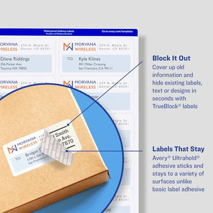 Avery Waterproof Labels with Ultrahold Adhesive, 2" x 4", Case of 5,000 Labels for Laser Printers (95523)