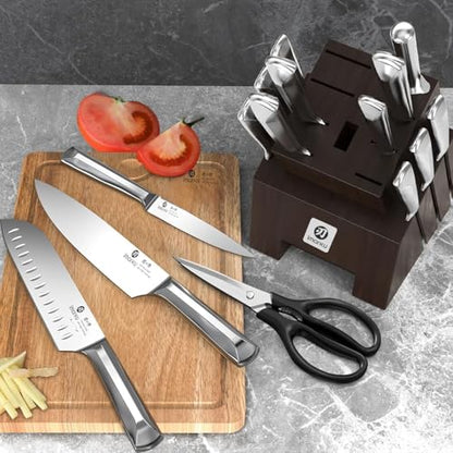 imarku 16-Pieces Knife Set, High-Carbon Stainles Steel Kitchen Knife Set - color: Steel Gray
